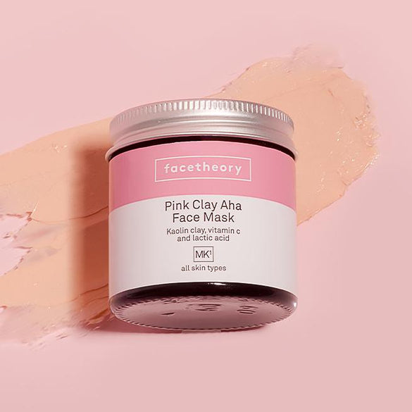 Pink Clay Aha Face Mask MK1 With Kaolin and Pomegranate. For Skin Types. facetheory