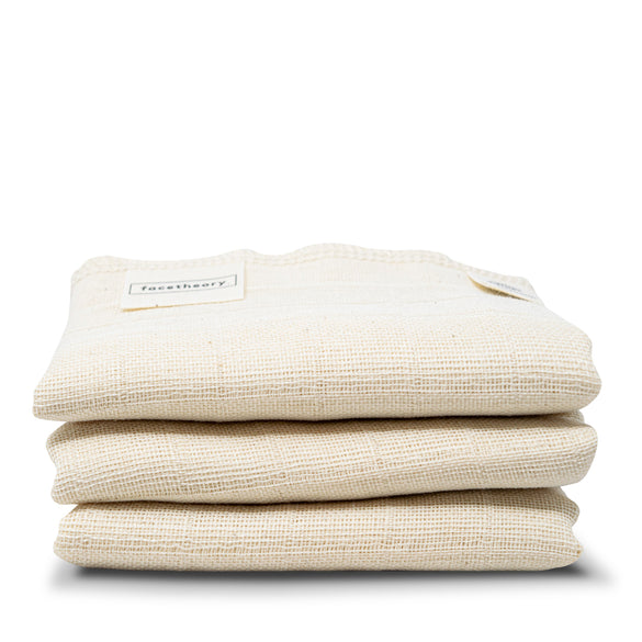 Large Organic Cotton Exfoliating Muslin Face Cloths (3-Pack).